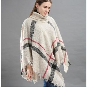 Tartan Plaid Poncho with Pull Over Neck Sweater Turtle Neck. NWT one size